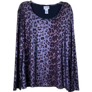 Chicos Animal Print Shimmer Scoop Neck Top Size medium